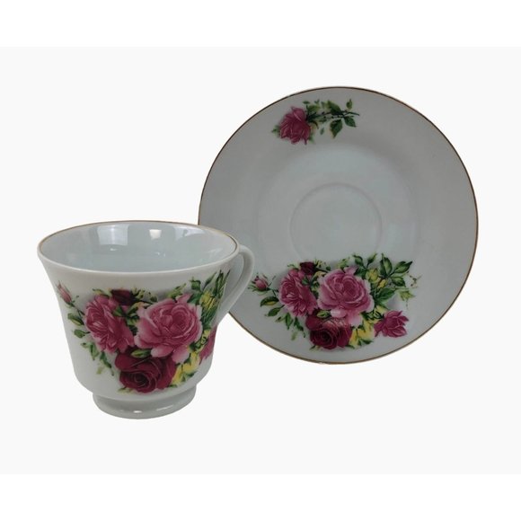 Vintage Pink Rose Flower Tea Cup Saucer Set Porcelain Home Decor Collectible 6oz - Picture 1 of 10
